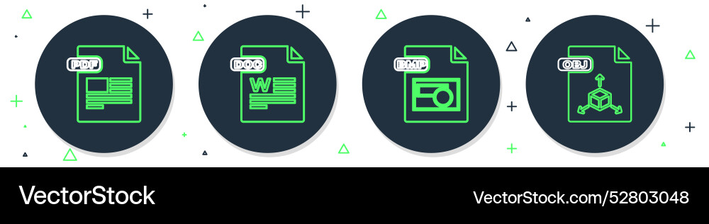 Set line doc file document bmp pdf and obj icon Vector Image