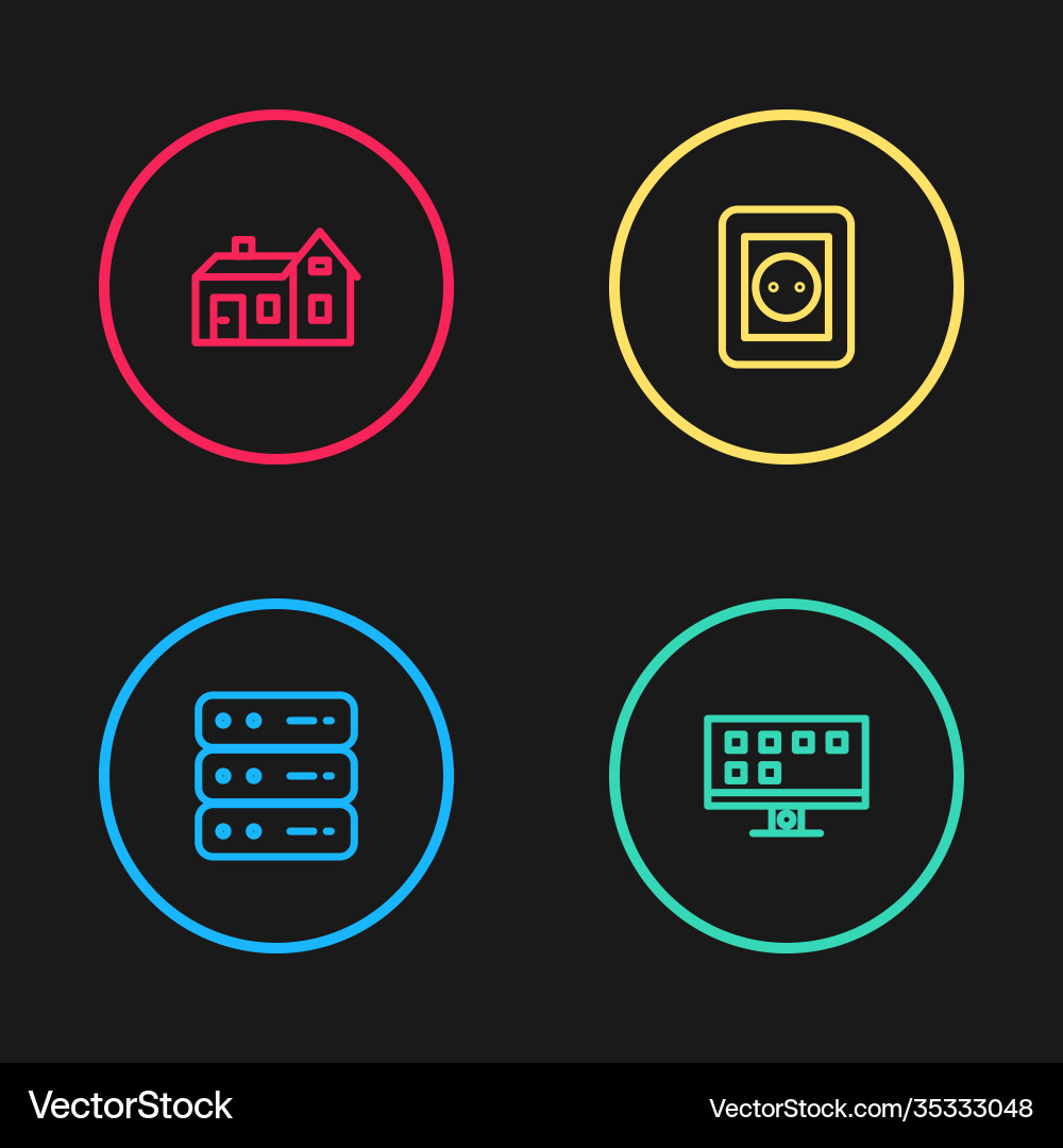 Set line server data web hosting smart tv vector image