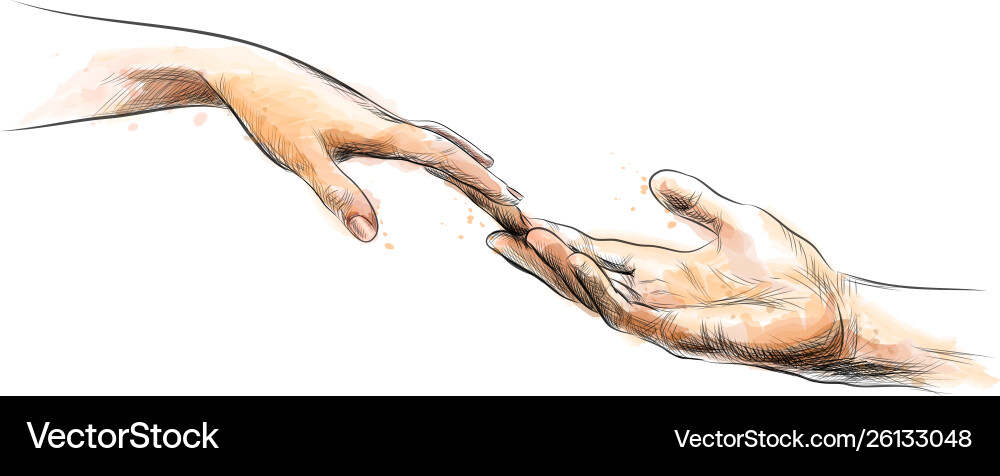 Touching Hands - Watercolor Splash vector image