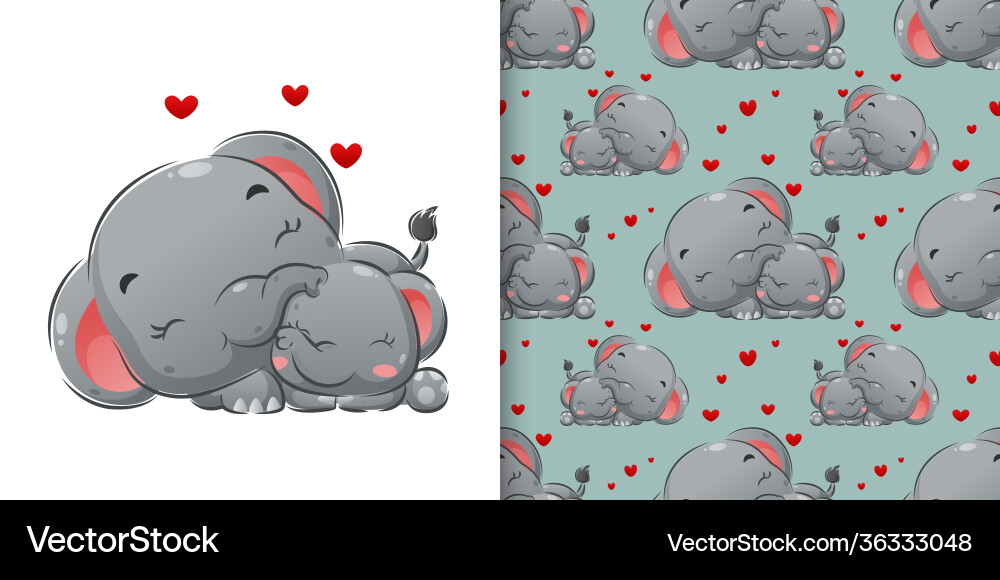 Watercolor pattern set two elephant vector image