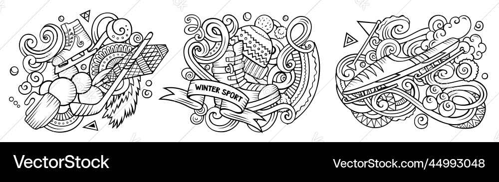 Wintersport Cartoon Doodle Designs Set Wintersport Cartoon Doodle Designs Set vektorbild