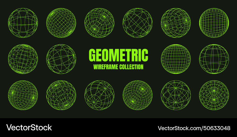 Wireframe shapes lined sphere perspective mesh Wireframe shapes lined sphere perspective mesh vector image
