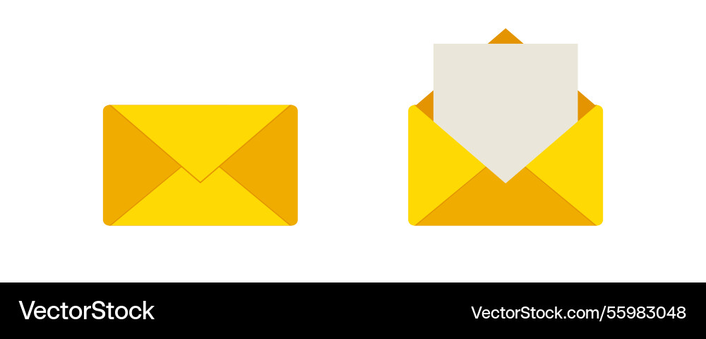 Yellow envelopes with one open showing vector image