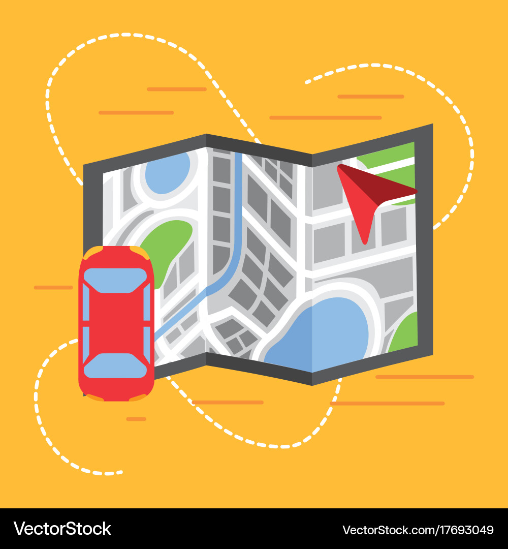 Car pin pointer on map location destination vector image
