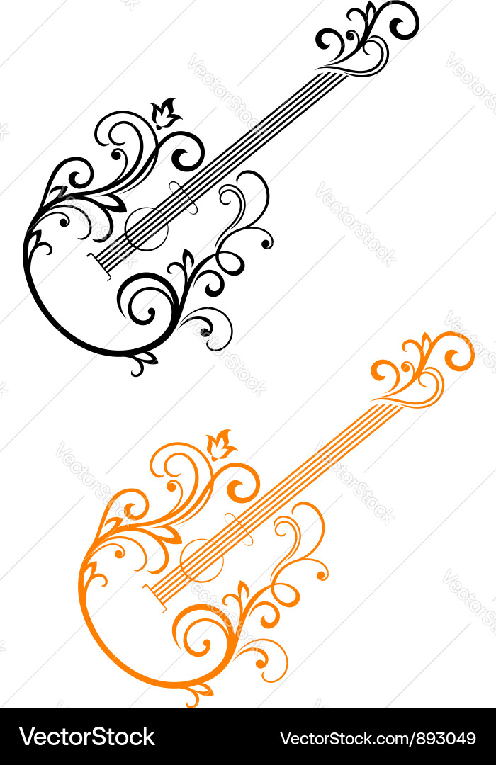 Floral Guitar with Retro Elements vector image