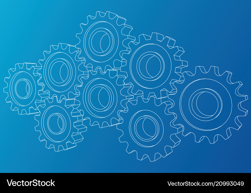 Gear sketch rendering of 3d wire-frame Gear sketch rendering of 3d wire-frame vector image