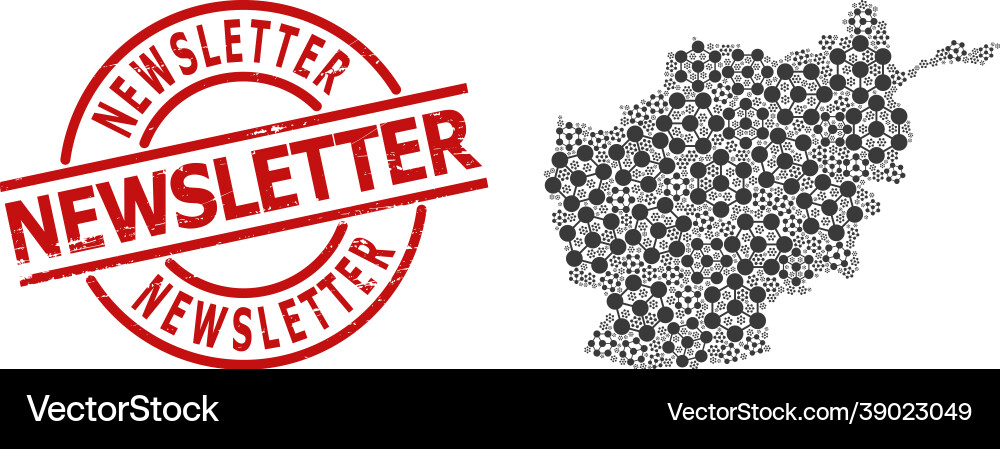 Grunge newsletter stamp and blockchain nodes vector image