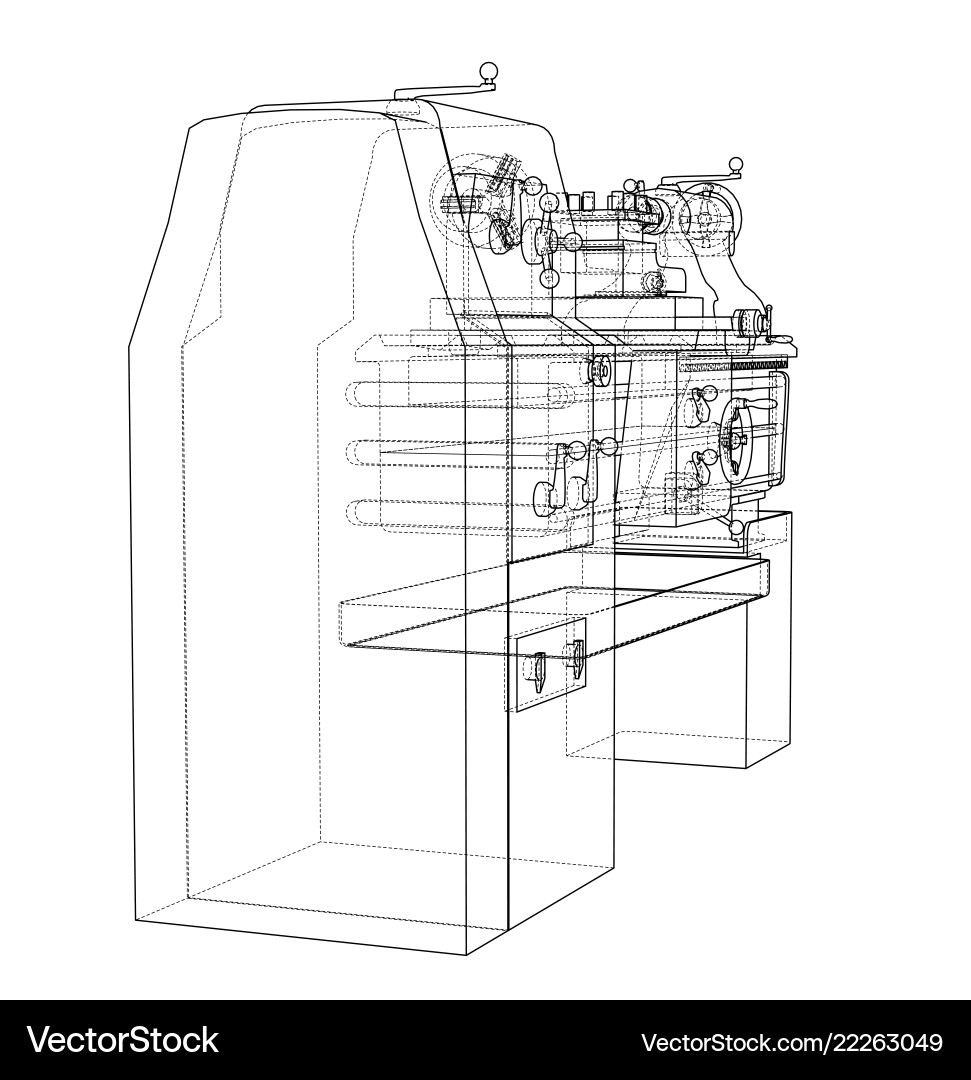 Lathe concept rendering of 3d Vector Image
