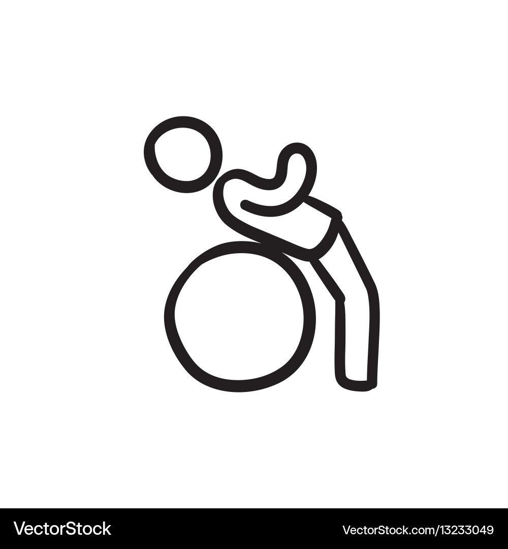 Man doing exercises lying on gym ball sketch icon Vector Image