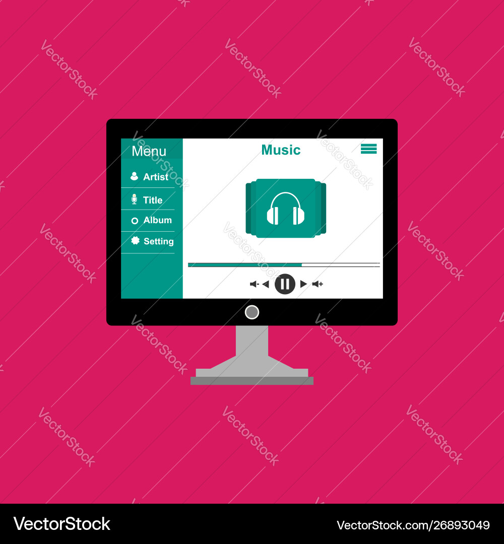 Media player application app template with flat Media player application app template with flat vector image