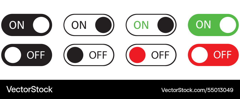 On and off toggle switch buttons with lettering Vector Image