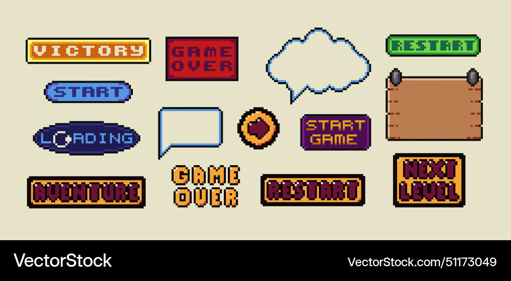 Pixel art frames retro 8 bit buttons arrows Pixel art frames retro 8 bit buttons arrows vector image