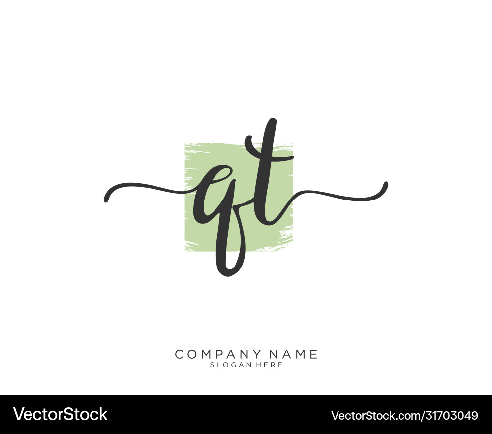 Qt initial handwriting logo design vector image