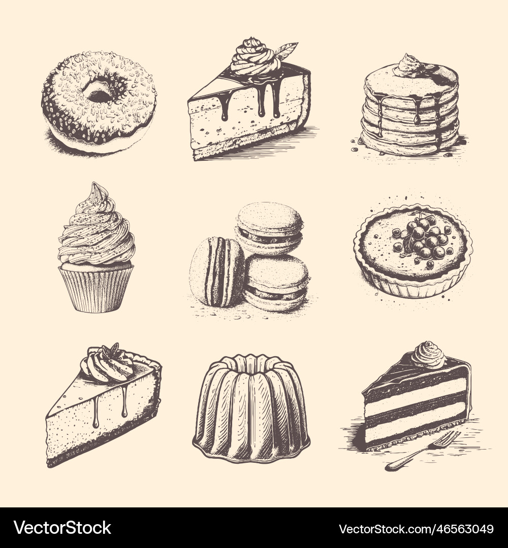 Sketch Satz von Dessert Gebäck Süßigkeiten Sammlung Sketch Satz von Dessert Gebäck Süßigkeiten Sammlung vektorbild