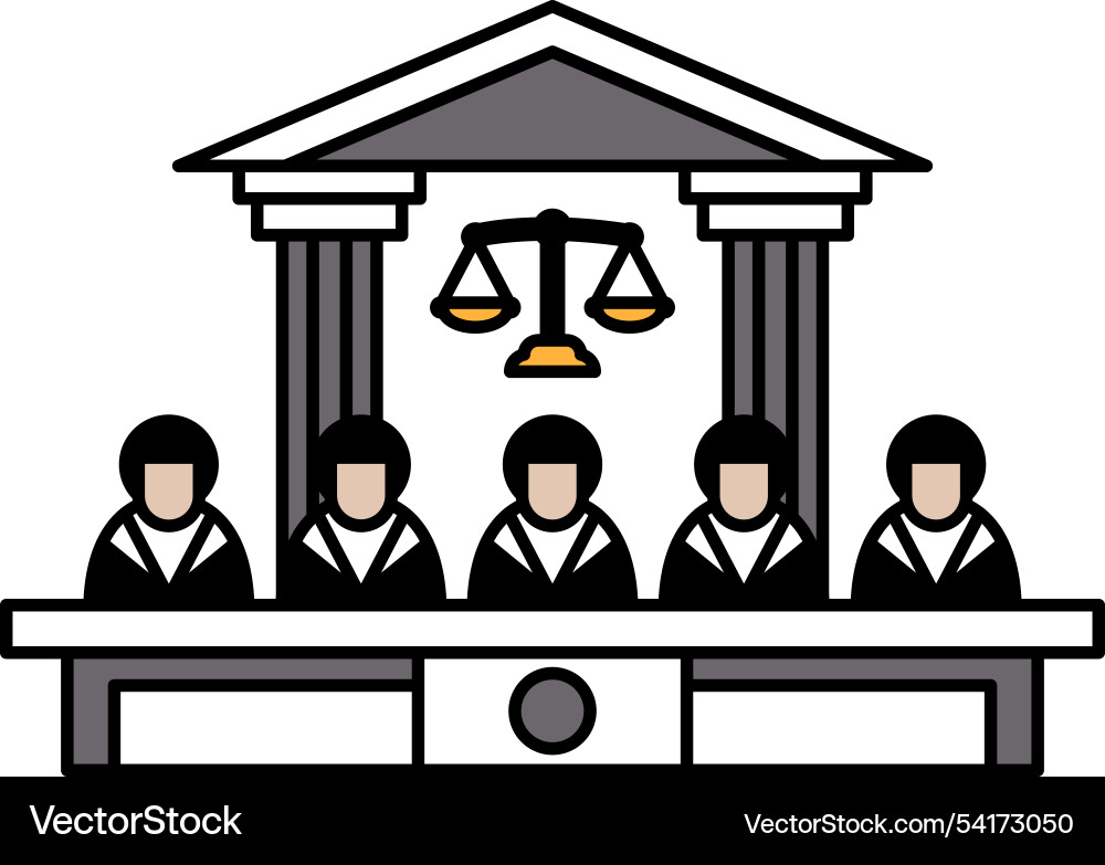 A group of people sitting at table with judge Vector Image