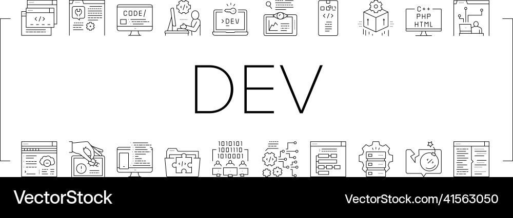 Dev code occupation collection icons set Dev code occupation collection icons set vector image