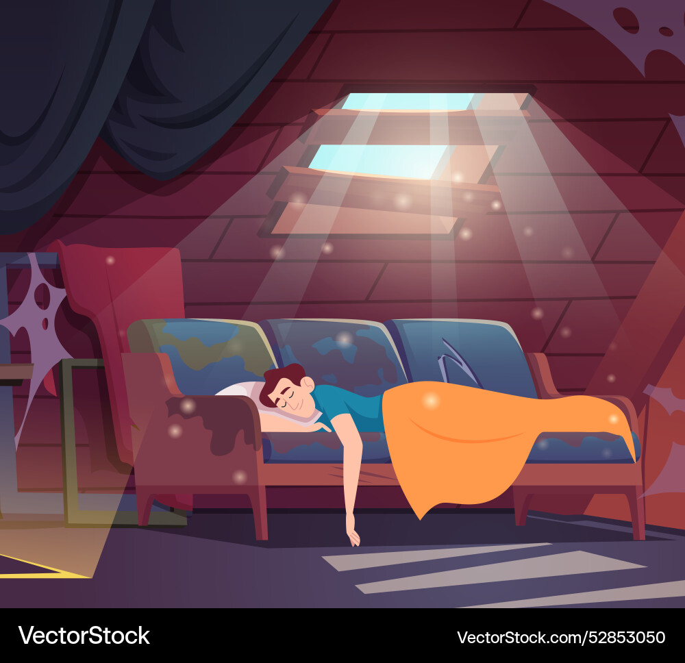 Man sleeping lazy male character on sofa in old Vector Image