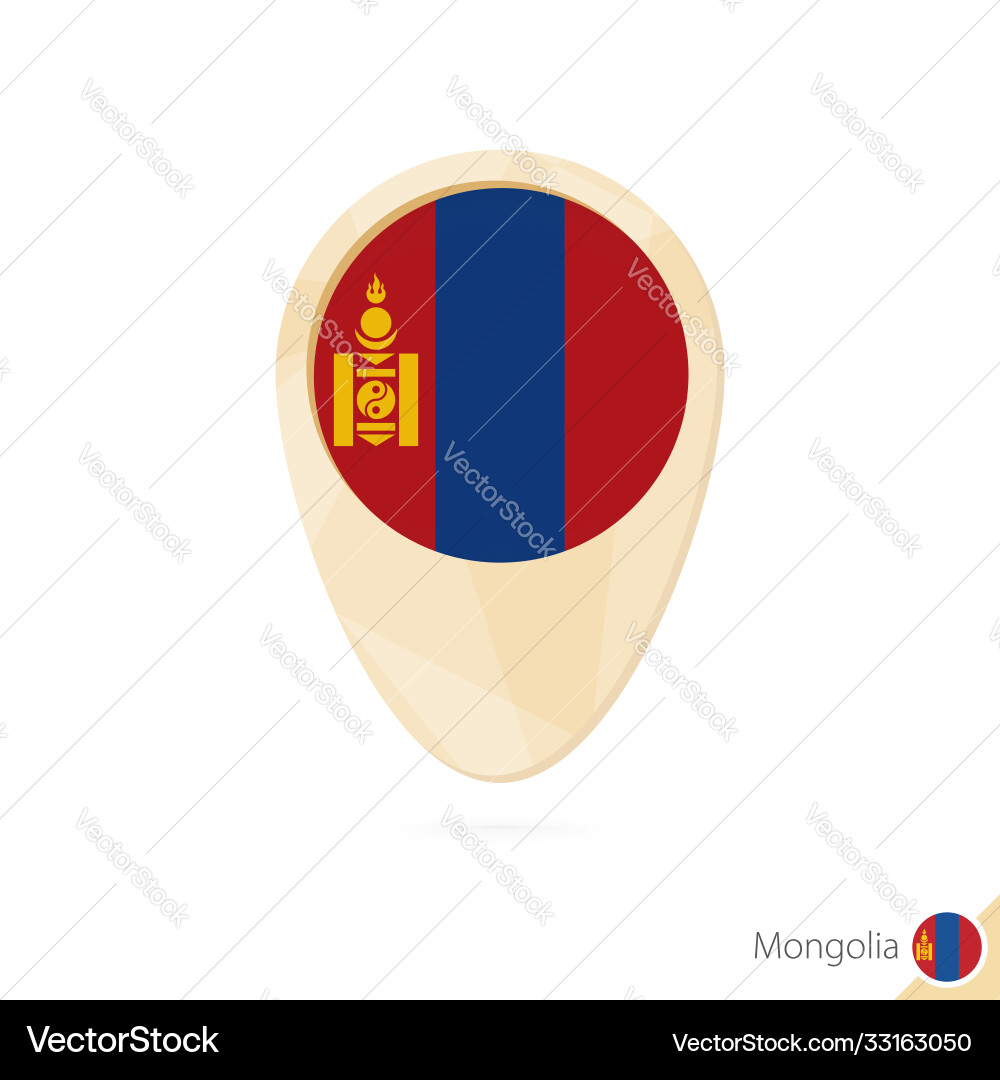 Map pointer with flag mongolia orange abstract vector image