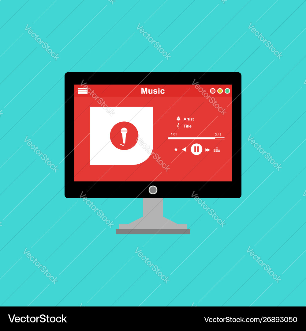 Media player application app template with flat Media player application app template with flat vector image