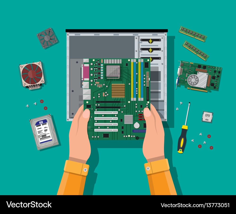 Assembling pc personal computer hardware Vector Image