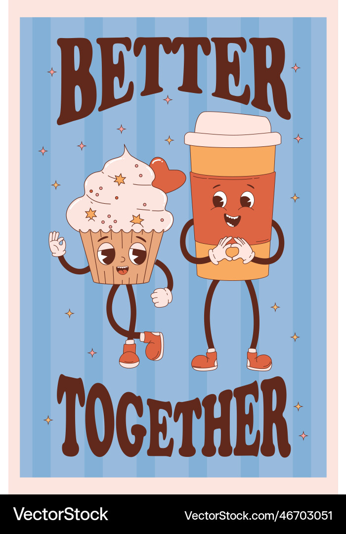 Cute coffee in cup takeaway and cake cream cupcake Cute coffee in cup takeaway and cake cream cupcake vector image