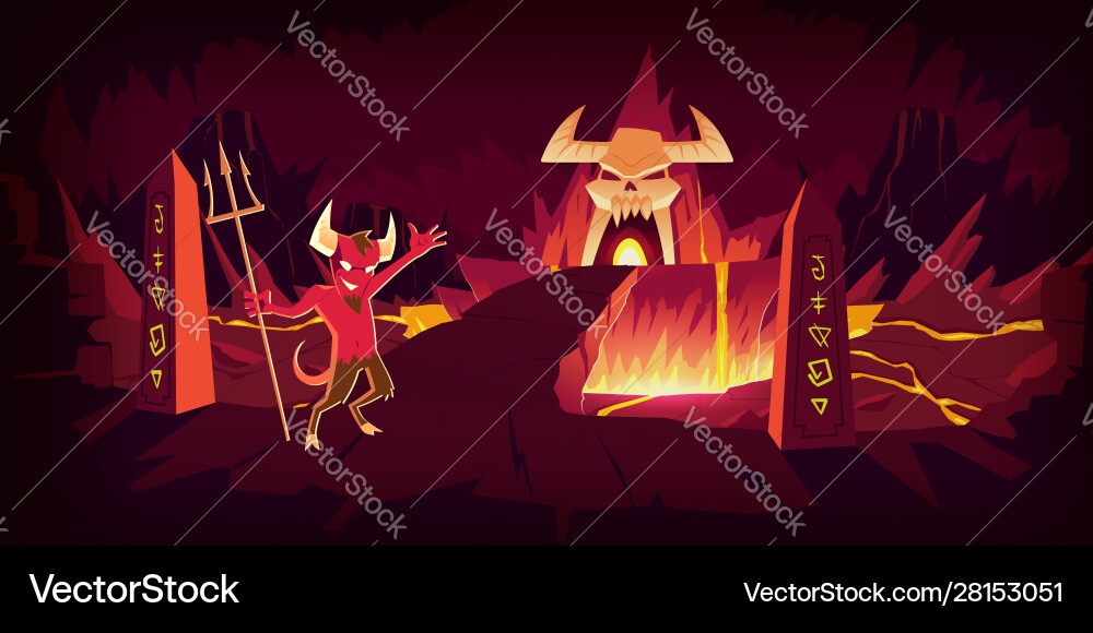 Hell landscape infernal stone cave cartoon Hell landscape infernal stone cave cartoon vector image