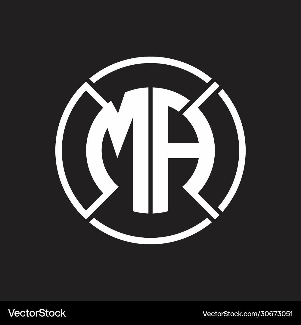 Ma logo monogram with four part circle slash Ma logo monogram with four part circle slash vector image
