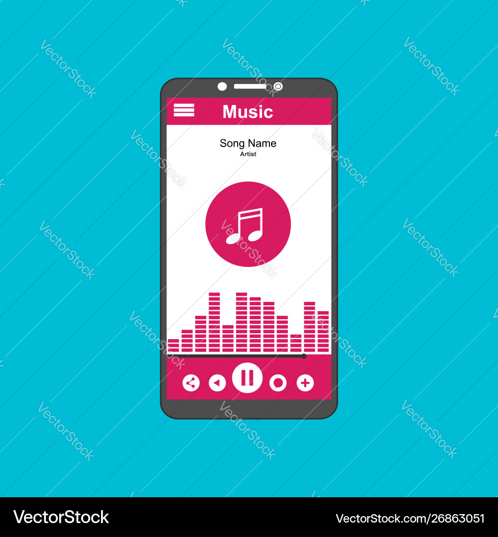 Media player application app template with flat Vector Image