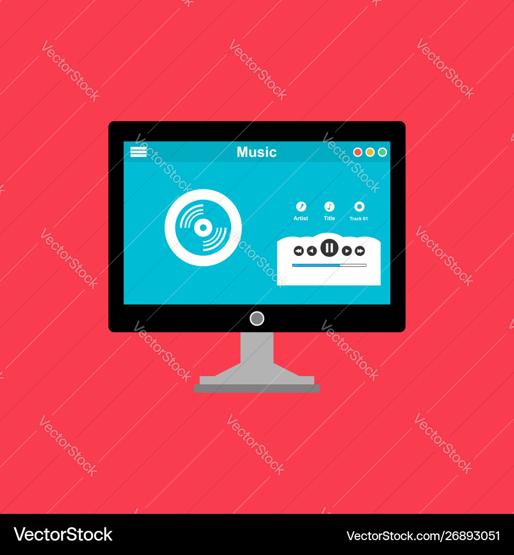 Media player application app template with flat Media player application app template with flat vector image