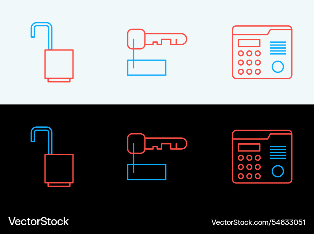 Set line house intercom system open padlock Set line house intercom system open padlock vector image