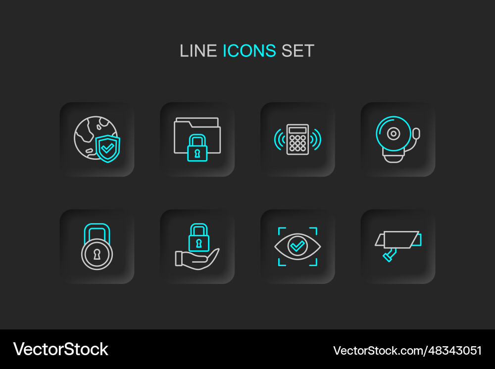 Set line security camera eye scan lock ringing Set line security camera eye scan lock ringing vector image
