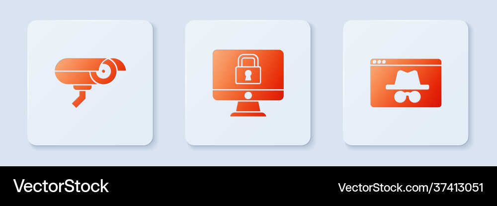 Set lock on monitor security camera and browser Vector Image