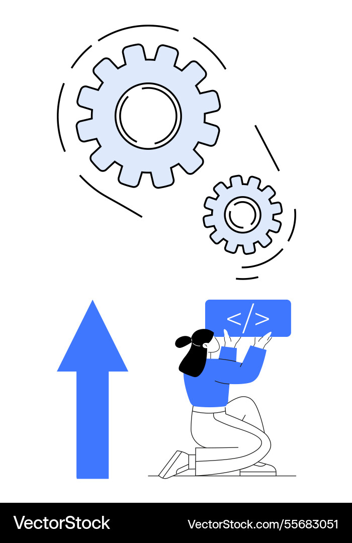 Woman coding to drive progress with gears vector image