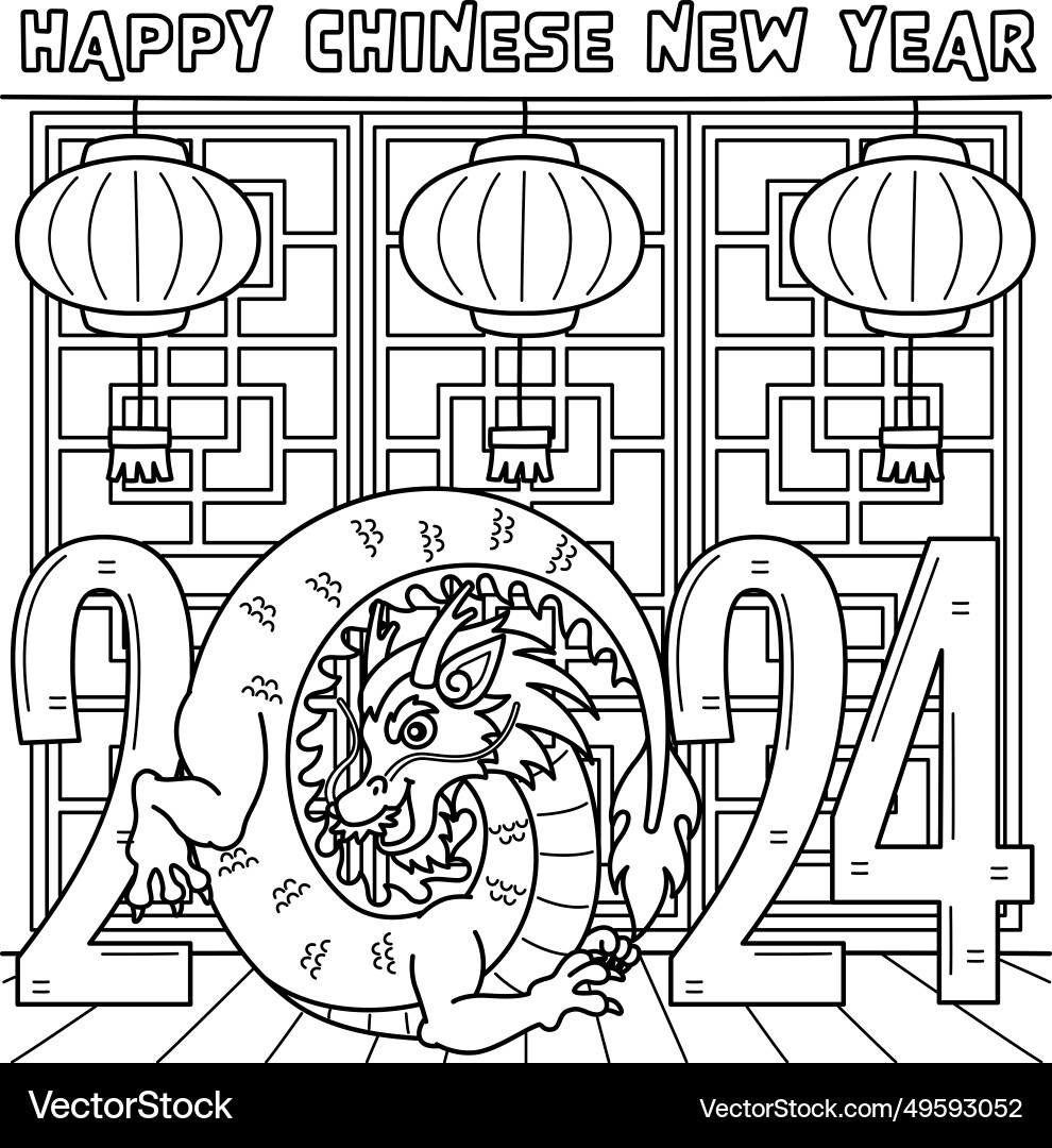 2024 year of the dragon coloring page for kids 2024 year of the dragon coloring page for kids vector image