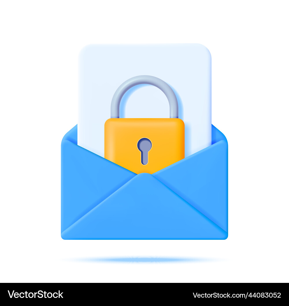 3d mail envelope and file with padlock isolated 3d mail envelope and file with padlock isolated vector image