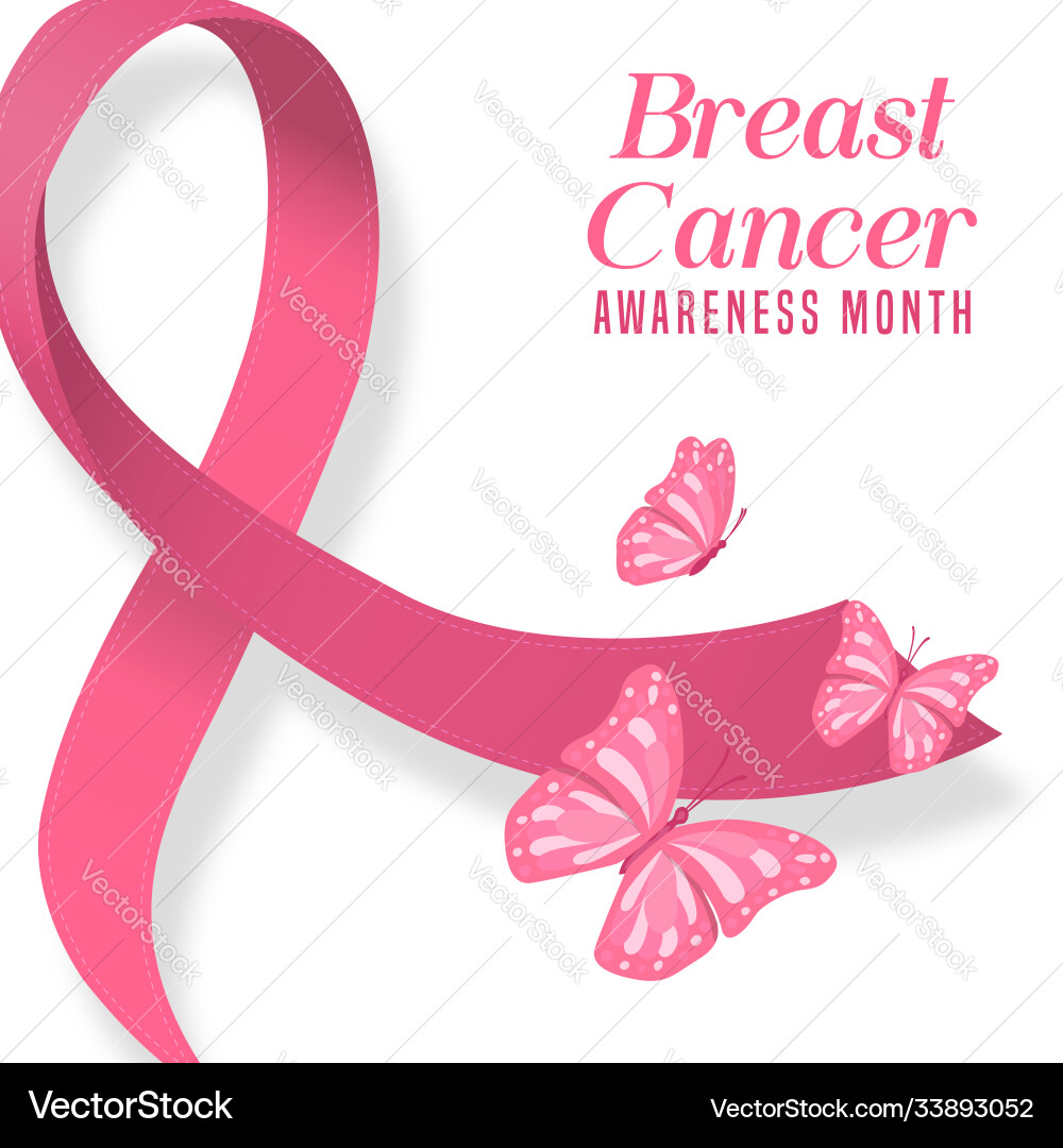 Breast cancer month pink butterfly ribbon card Breast cancer month pink butterfly ribbon card vector image