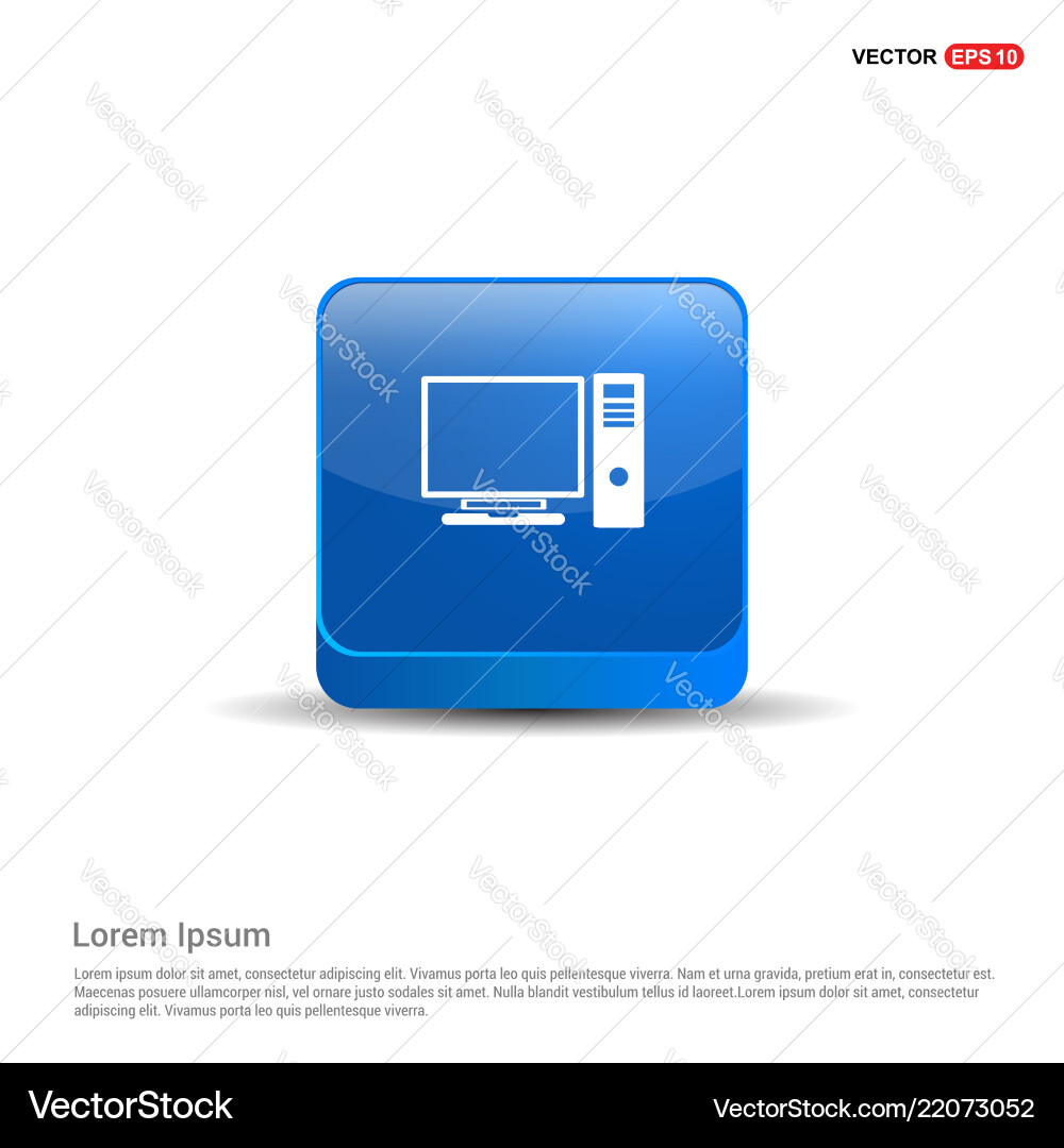 Computer system icon - 3d blue button Vector Image
