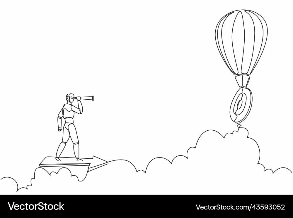 Continuous one line drawing robots ride arrow Continuous one line drawing robots ride arrow vector image