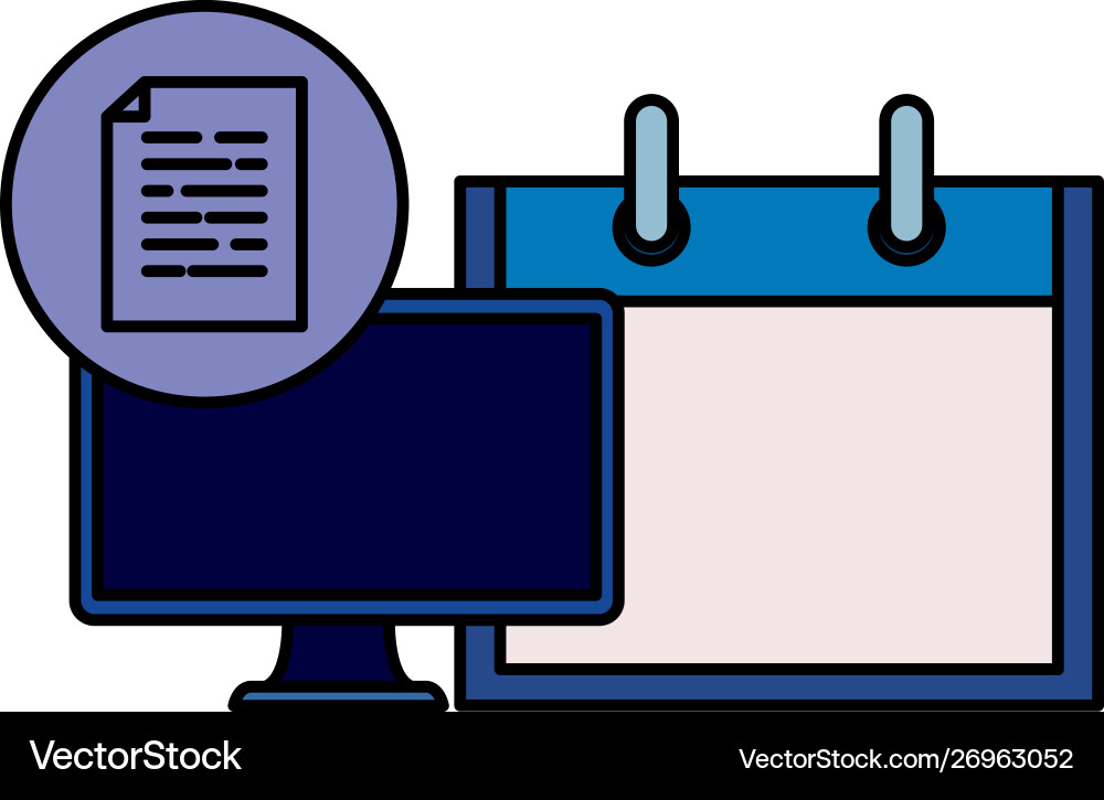 Desktop computer with calendar and documents Vector Image