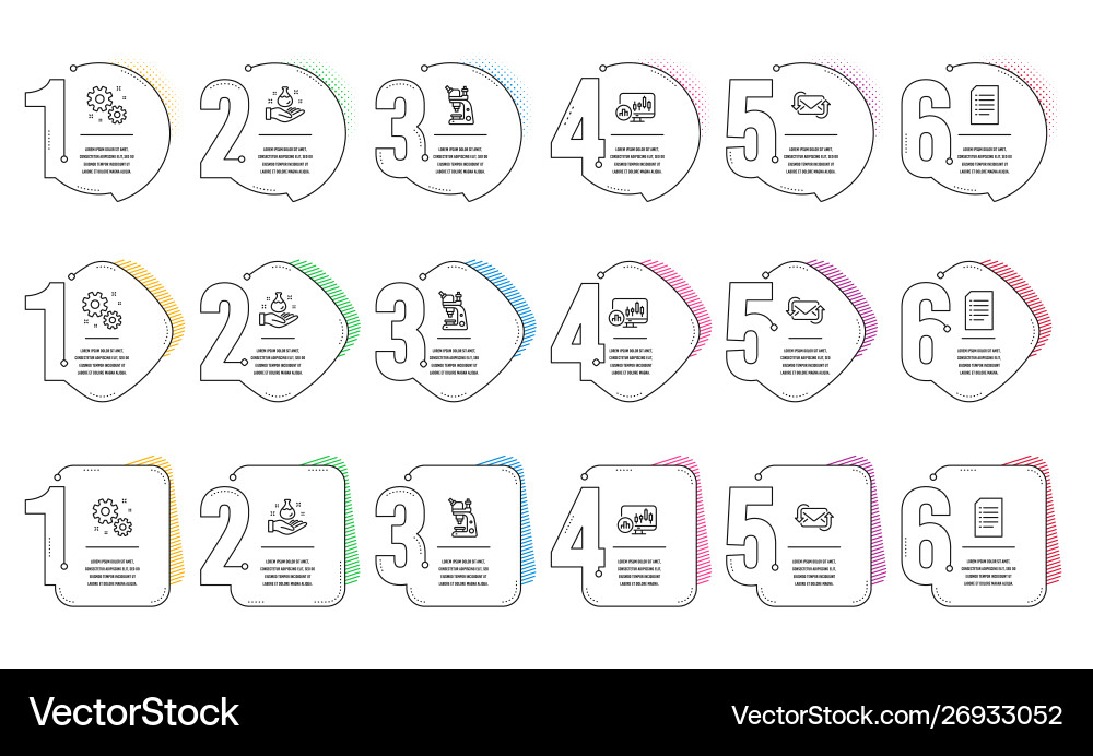 Document chemistry lab and refresh mail icons set Document chemistry lab and refresh mail icons set vector image