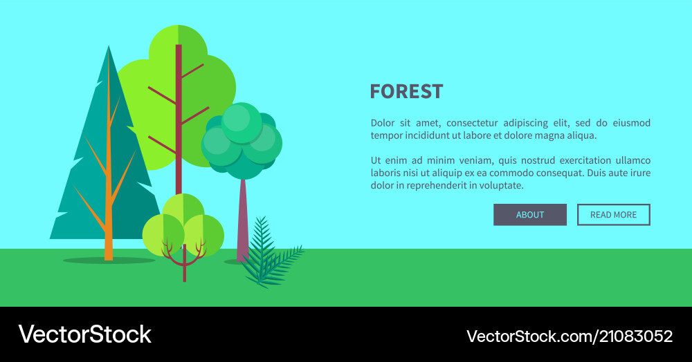 Forest web banner with trees and bushes Forest web banner with trees and bushes Vector Image