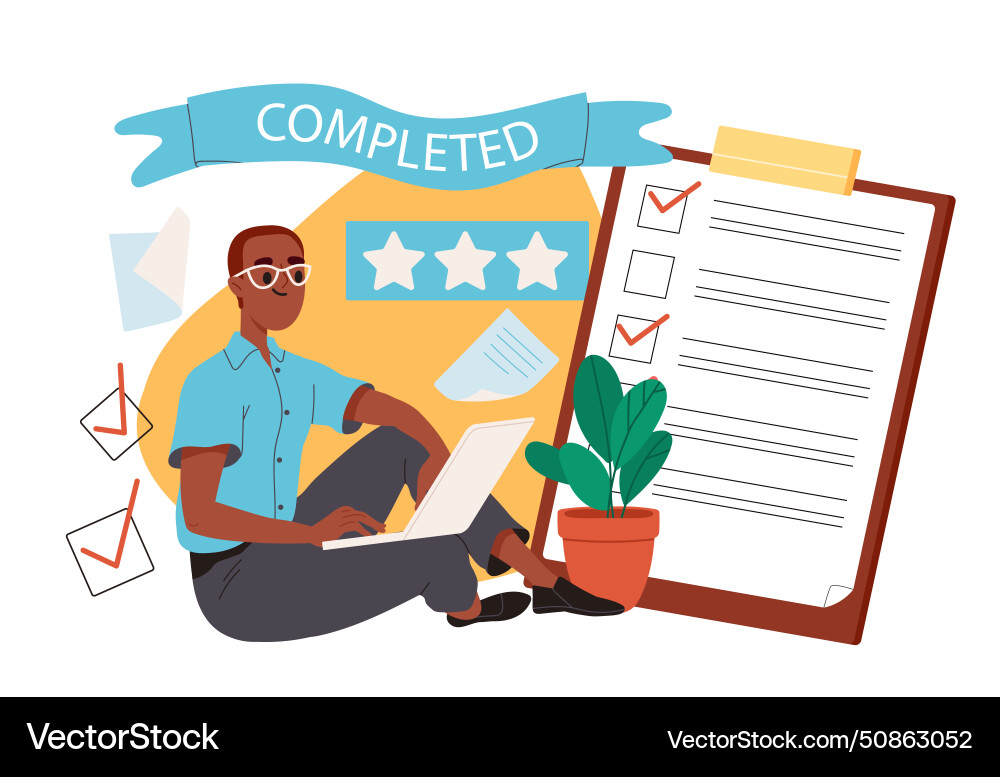 Man with completed tasks Man with completed tasks vector image