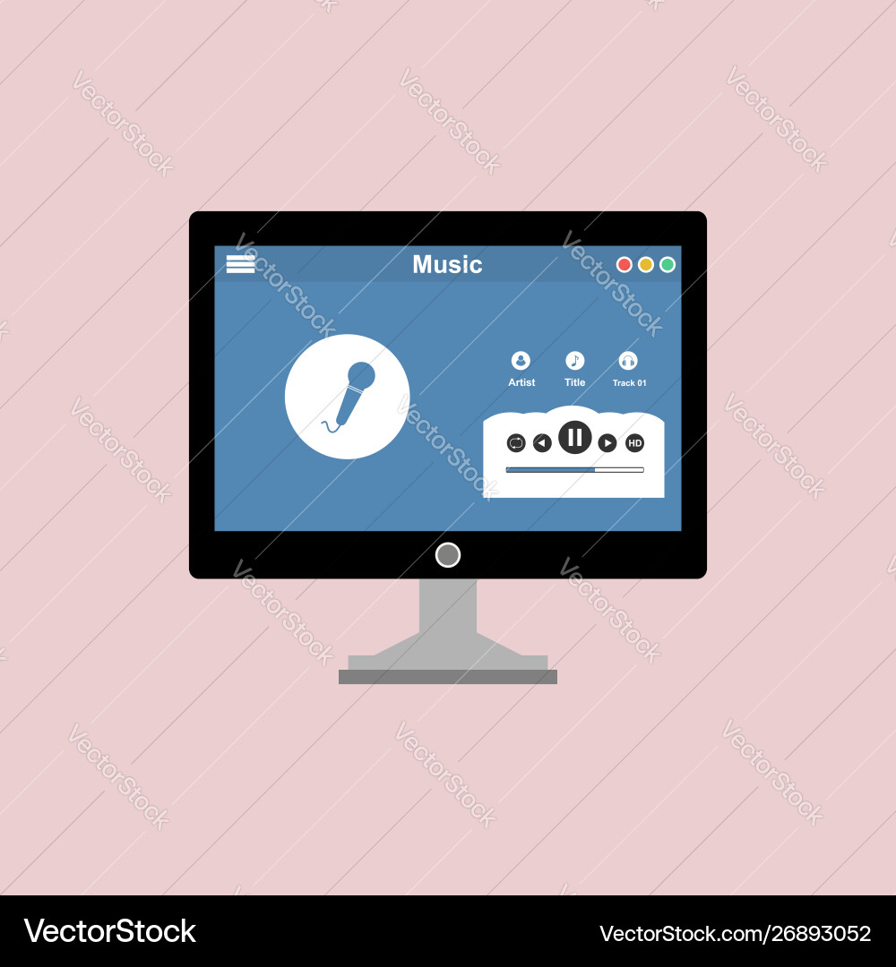 Media player application app template with flat Media player application app template with flat vector image