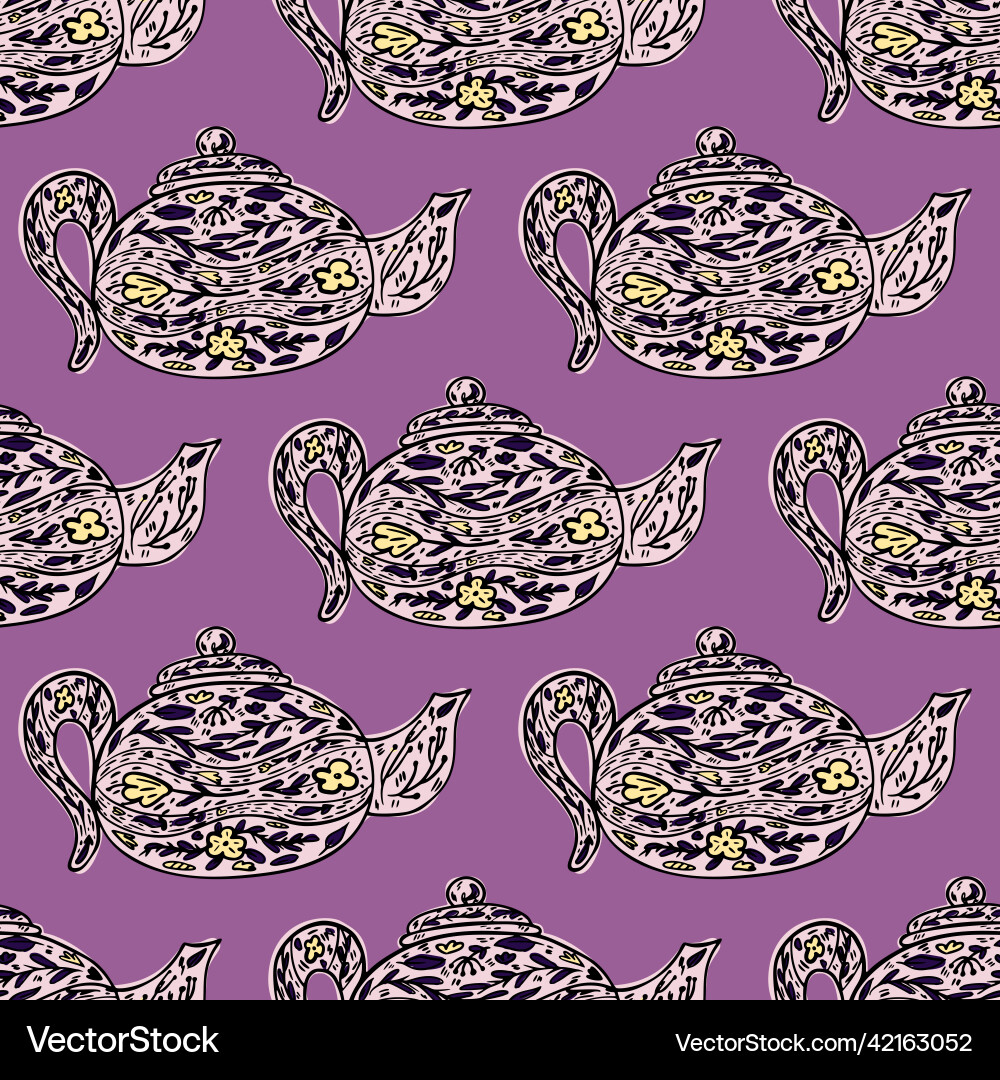 Seamless pattern with cute teapots background Vector Image