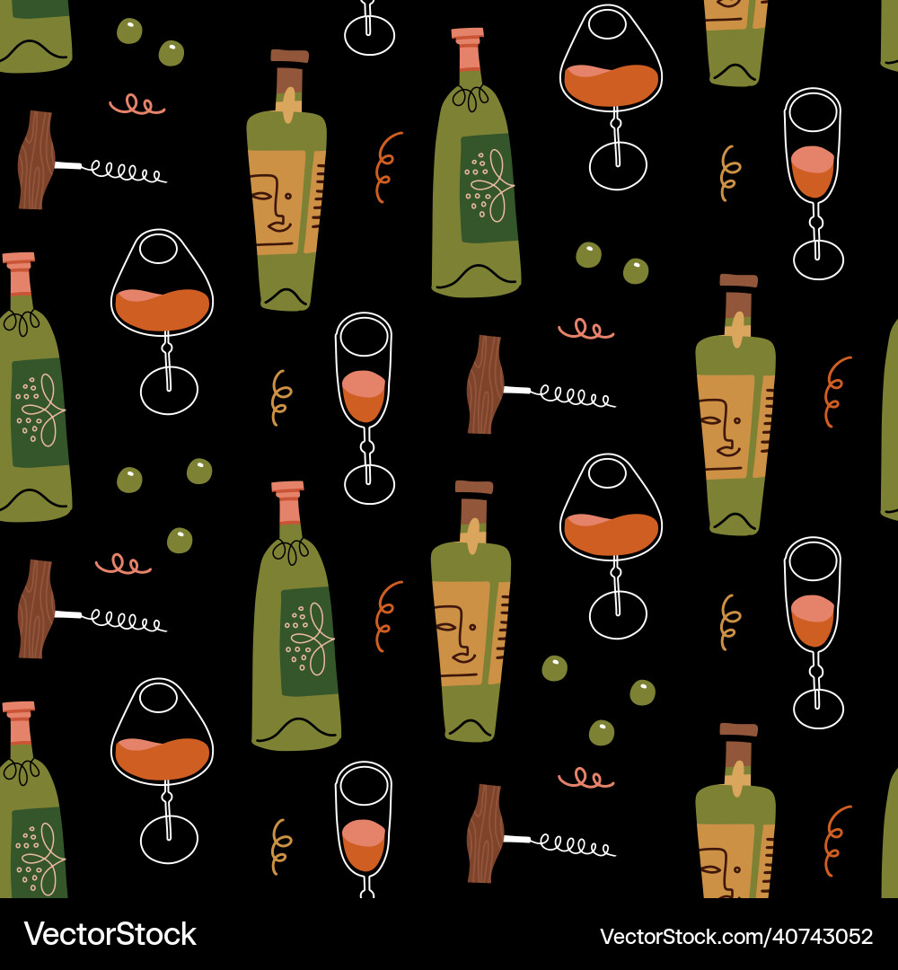 Seamless pattern with wine bottles corkscrew Seamless pattern with wine bottles corkscrew vector image