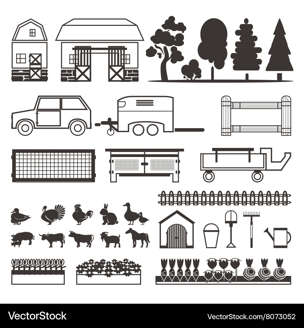 Set of elements for farm building animals Vector Image