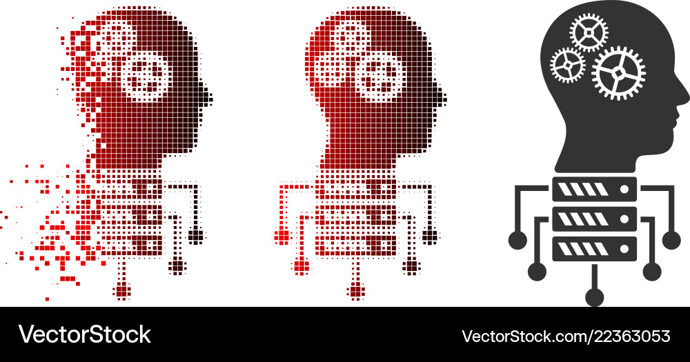 Disappearing pixel halftone cyborg server node Disappearing pixel halftone cyborg server node vector image