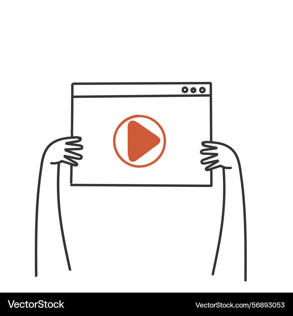 Hand holding video player button on web page Hand holding video player button on web page vector image