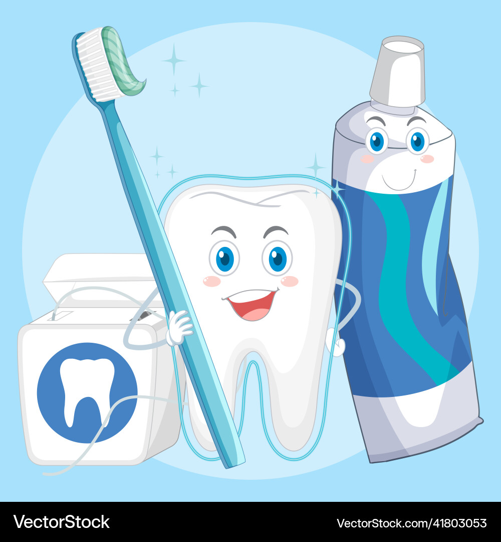 Happy cleaning a big tooth with brush vector image