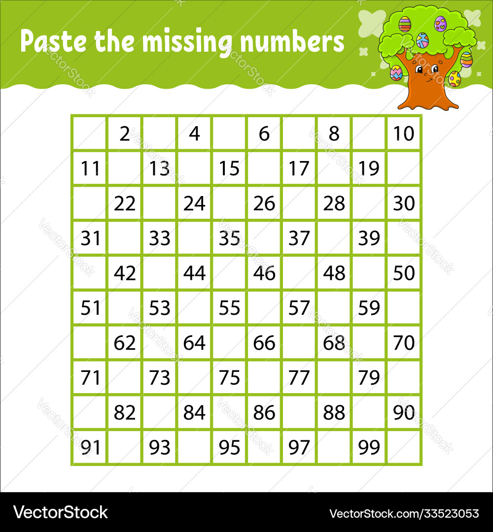 Paste missing numbers from 1 to 100 Paste missing numbers from 1 to 100 vector image